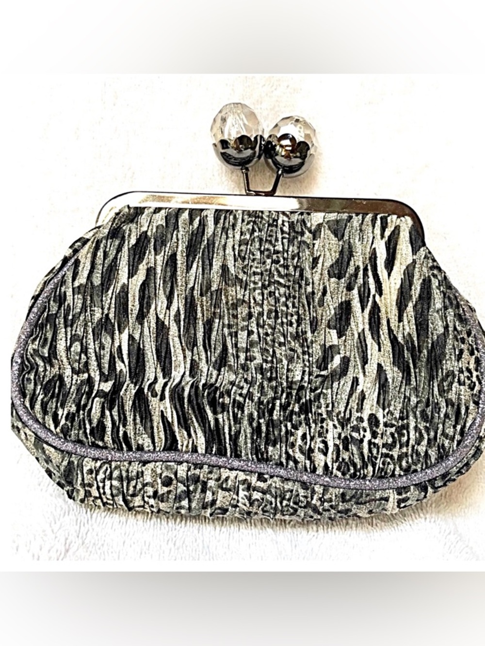 Lisbeth Dahl Silver Silky Animal
Print Clutch Kiss-Lock Clutch - Black & White